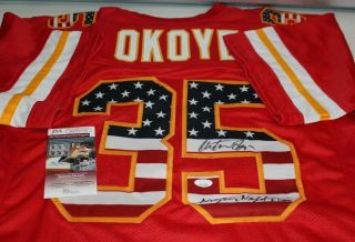 Christian Okoye Autographed Signed Kansas City Chiefs Red Usa Custom Jersey Jsa