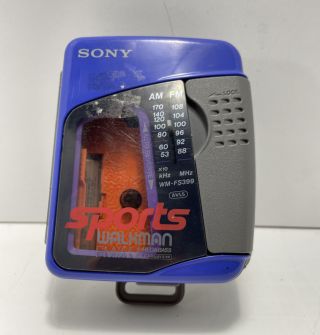 Vintage Am/fm Cassette Sony Sports Walkman Wm - Fs399 - Blue And