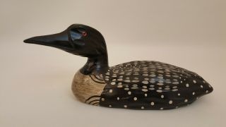 Vintage Heritage Carved Wood Duck Decoy Glass Eyes Hand Painted Black White