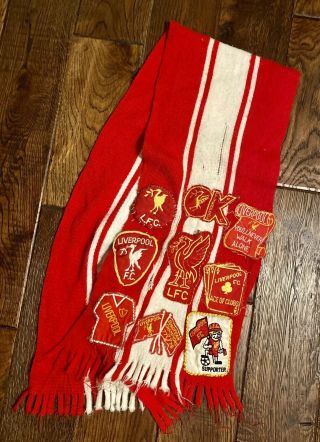 Vintage Liverpool Football Club Scarf With Patches