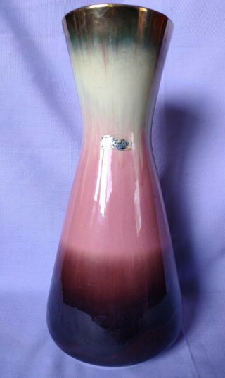 Bay West German Vase Keramik 25cm 585 Vintage Retro Pottery Drip Pink Gold Brown