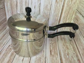 Vintage Farberware 2.  5 Qt Stainless Steel Double Boiler With Lid Aluminum Clad