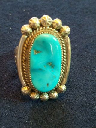 Vintage Native American Ring Silver With Large Turquoise Stone Sz 6.  5