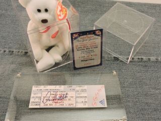 David Wells 1998 Perfect Game Beanie Baby,  Signed Full Ticket & Card 5 - 17 - 98