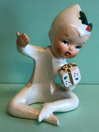 Vintage 1950 - 60’s Japan Christmas Elf Candle Hugger With Gift