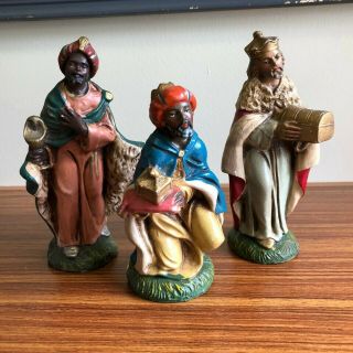 Vintage Three Wise Men Paper Mache Nativity Set Figures Italy Hand Painted