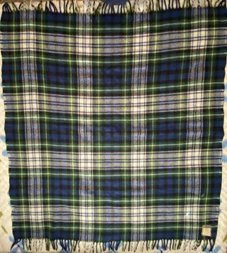 Vintage Faribo Wool Throw Blanket Plaid Green Navy Yellow Faribault 59x52 Tartan