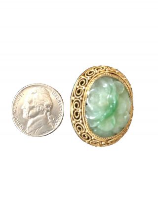 Vintage Carved Jade Flower Brooch Marked “silver”.  (230) $25 Plus