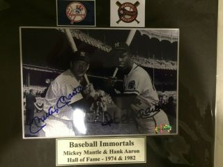 Autograph Mickey Mantle,  Hank Aaron 5x7 Matted To 8x10 B&w Photo With