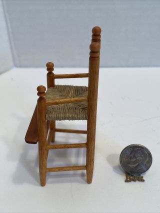 Vintage Artisan Signed P? 92 ' Wood Woven High Chair Dollhouse Miniature 1:12 3