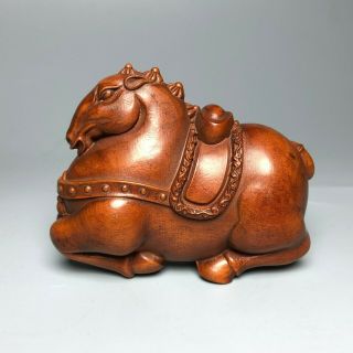 Collectible Old Vintage Boxwood Carved Japanese Horse Rest Netsuke Brush Pot