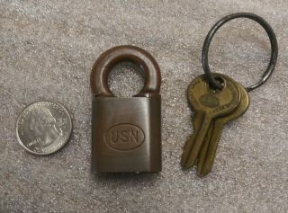 Vintage Small Corbin Padlock United States Navy Usn,  2 Keys
