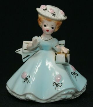 Vintage Josef Originals Japan Doll Of The Month April Girl W/ Gift,  4 " Tall Epoc