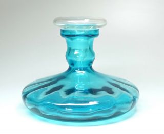 Vintage Mid Century Modern Aqua Glass Decanter Clear Stopper 6 " High