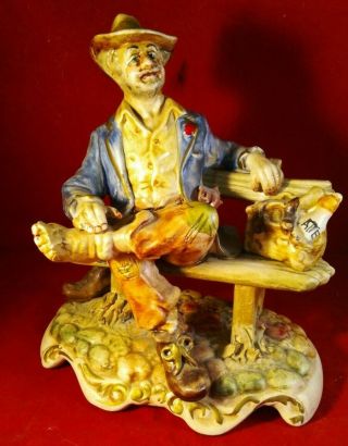 Vintage Capodimonte Hobo Tramp On Bench Figurine - Estate Find