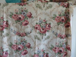 Gorgeous Vintage 1940 ' s Barkcloth era Fabric YARDAGE Cotton fabric w/PINK ROSES 3