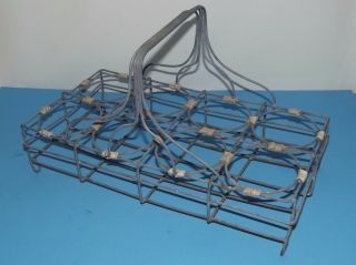 Metal Wire Basket With Handle Vintage For 8 Milk Bottles Or Flower Pots 16 " X8 "