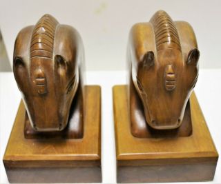 ART DECO STYLE HORSE HEAD MATCHING WOOD BOOKENDS - VINTAGE 2