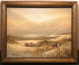 Vintage Seascape Oil Painting On Board Signed And Framed Lionel 11 " X9 "