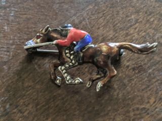 Vintage Germany Sterling Silver Enameled Horse Racing Jockey Brooch Pen 1116 - 19