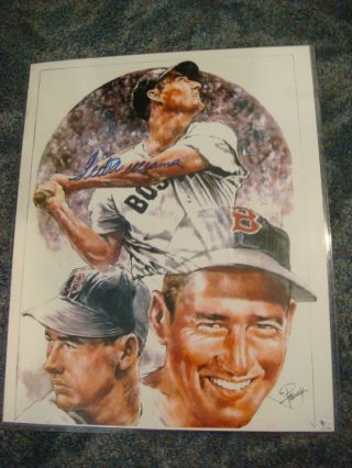 Signed Ted Williams Large 16 " X 20 " Print Certified By Gai Large Auto