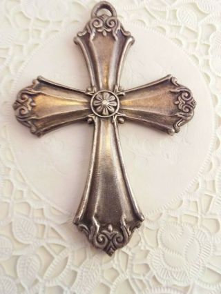 Large Vintage R&b Figural Religious Cross Silver Tone Pendant Very Detailed