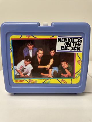 Vintage 1990 Kids On The Block Blue Thermos Lunch Box With Thermos Nkotb