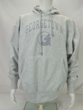 Vtg Champion Reverse Weave Georgetown University Hoodie Sweatshirt Gray Men 