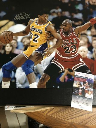 Autographed Magic Johnson 16x20 Photo Vs Michael Jordan Jsa Certified Signed