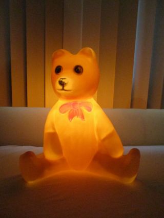 Vintage Union Lighted Teddy Bear With Red Bow Christmas Blow Mold Decor 18 " Tall