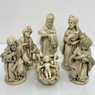 Vintage Paper Mache Nativity Set Japan Holy Family Wise Men 6 Piece Whitewashed
