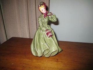 Vintage Florence Ceramics Lady Clarissa Figure Green Dress & Plum Accents