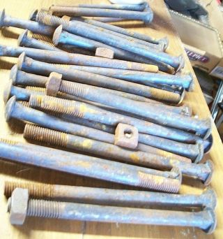 15 Vintage 1/2 " X 7 1/2 " Black Iron Carriage Bolts With Their Orig.  Square Nuts