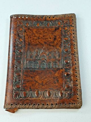 Vtg Tooled Leather Bible/book Cover Cathedral Scene