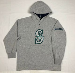 Vtg Nike Seattle Mariners Mens Hoodie Sweatshirt Sz Medium Embroidered Grey B2