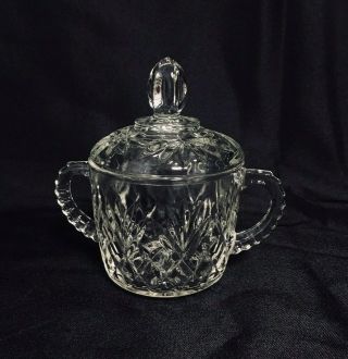 Vintage Crystal Clear Glass Sugar Dish With Handles And Lid