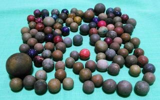Group Of 100,  Vintage Marbles Clay Bennington - Mixed Types And Sizes