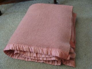 Vintage Wool Blanket Pink Cabin Cottage Thick 64 " W X 70 " L Twin Golden Dawn