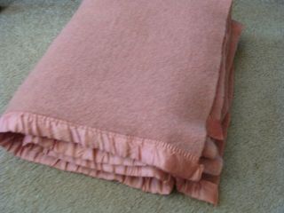 Vintage Wool Blanket Pink Cabin Cottage Thick 64 
