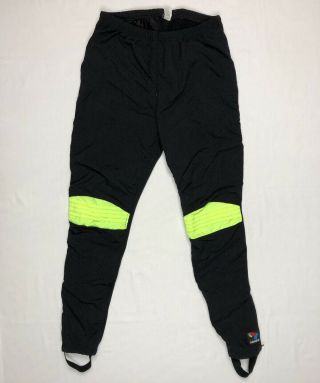 Vtg Bellwether Mens Cycling Pants Sz Large Stirrups Black/bright Neon Yellow 90s