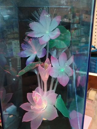 Vintage Fiber Optic Color Changing Flower Light Lamp W/music Box