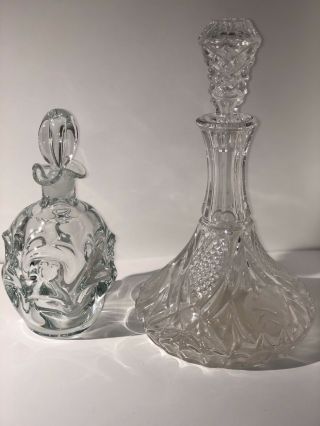 2 Vintage Glass Liquor Decanter Clear Glass Bottles With Stopper Heavy