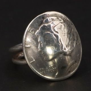 Vtg Sterling Silver - 1942 Mercury Dime Coin Statement Ring Size 3.  5 - 4g