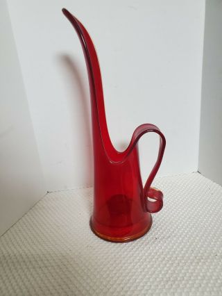 Art Glass Swung Architectural Vase In Red 12 " Tall Vintage L.  E.  Smith