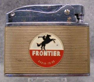 Vintage Frontier Gas & Oil Flat Advertising Lighter Double Sided Graphics Rare