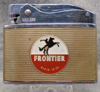 Vintage Frontier Gas & Oil flat advertising lighter DOUBLE SIDED GRAPHICS RARE 2