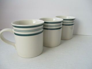 Set Of Three (3) Vintage Ralph Lauren Green Cafe Stripe Mugs