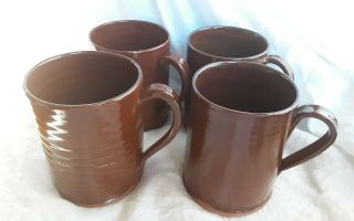 4 Sturbridge Village Signed Handmade Pottery Mugs Coffee Cups Vintage Souvenir