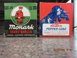 2 Vintage Empty Western.  Popper - Load And Federal Monark 12 Gauge Boxs