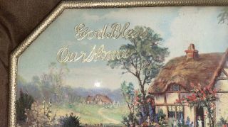Vintage 1940’s “God Bless Our Home “ Cottage Glass Bubble frame 3D Dried Flowers 3